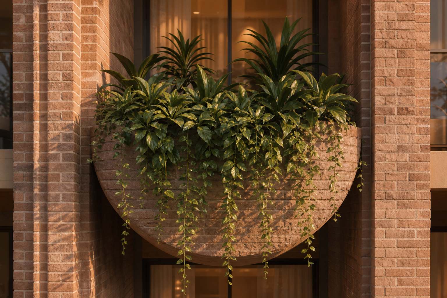 Concept sketch of the podium showing arched colonnade and planters.